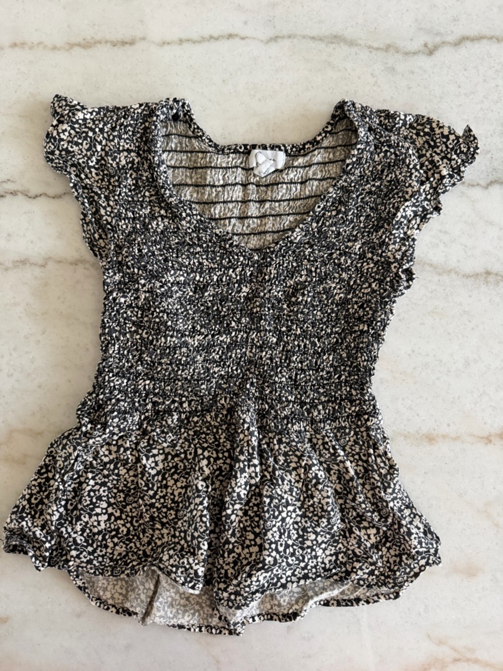adidas Black and White Floral Smocked Peplum Top